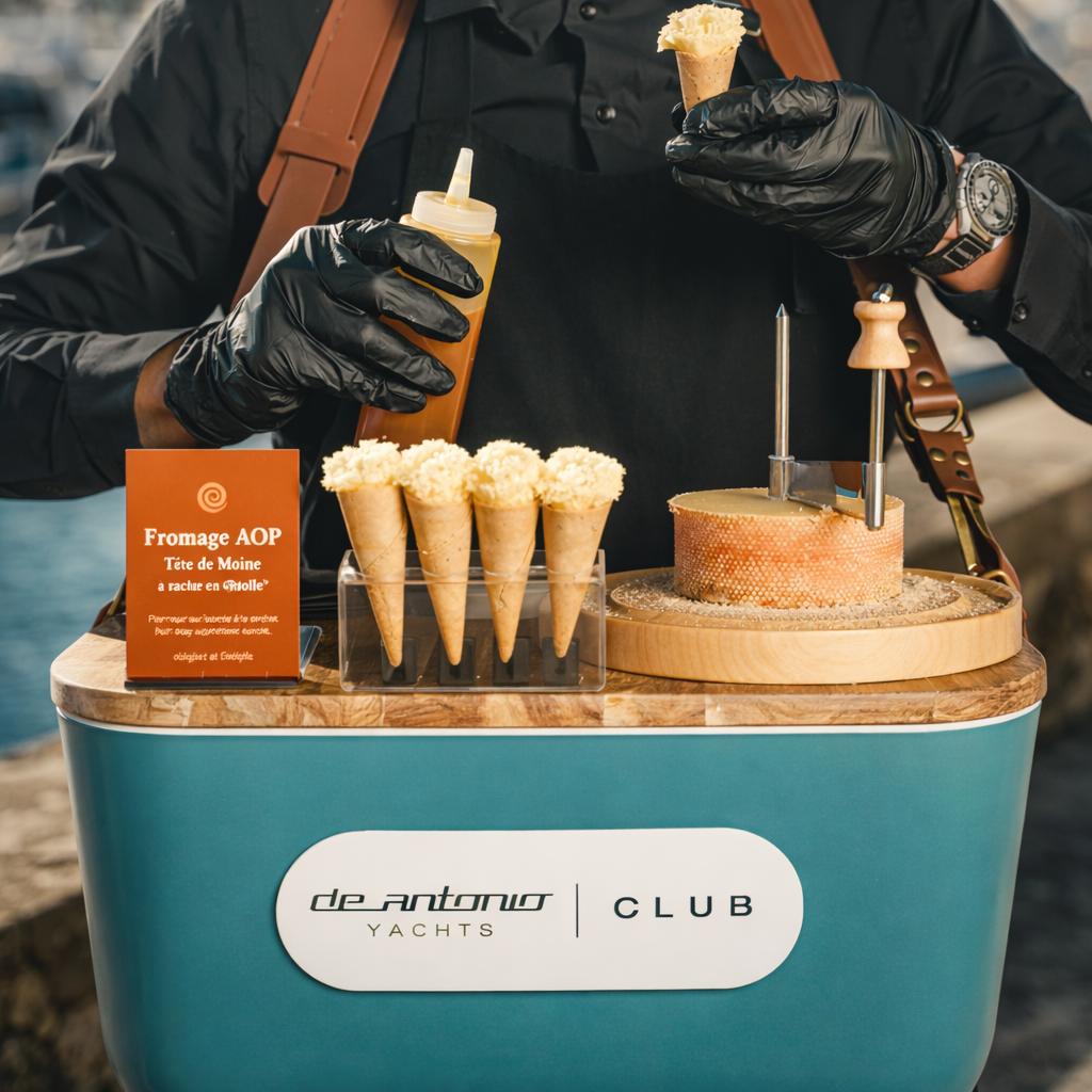 Module traiteur événementiel haut de gamme personnalisé avec logo pour un événement de prestige et une soirée yachting sur la Côte d’Azur